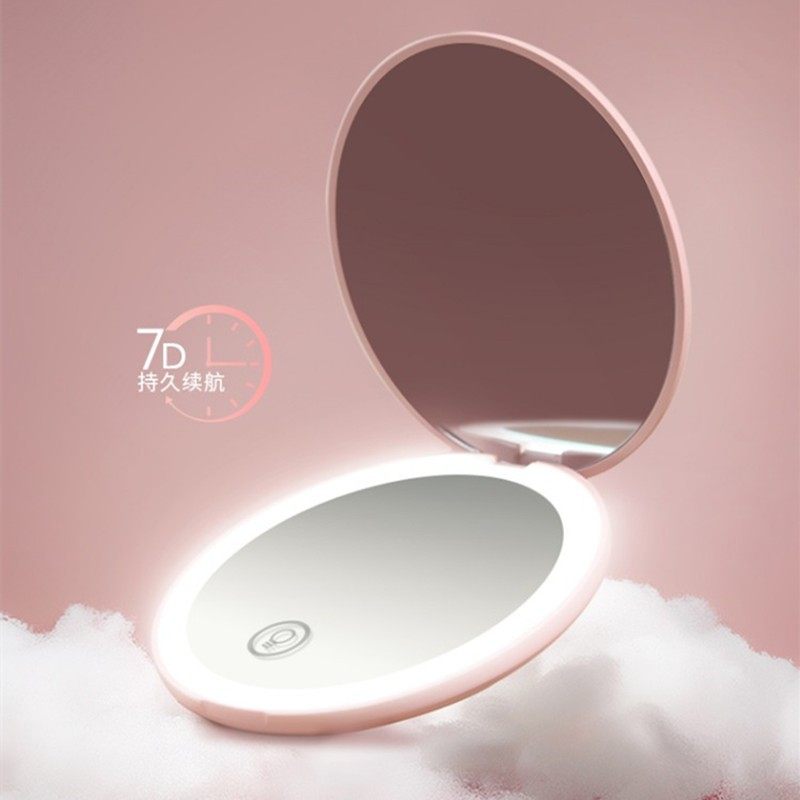 化妆镜可携式随身小镜子女led带灯补妆镜折叠放大携带迷你翻盖双