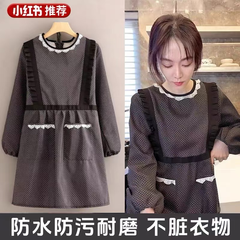 明星姜妍同款长袖围裙家用厨房新