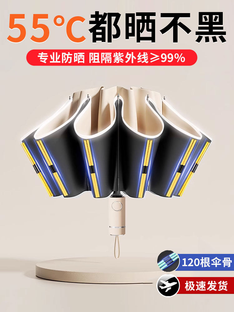 德国防紫外线24骨反向遮阳伞双层黑胶晴雨两用防晒专业长柄全自动