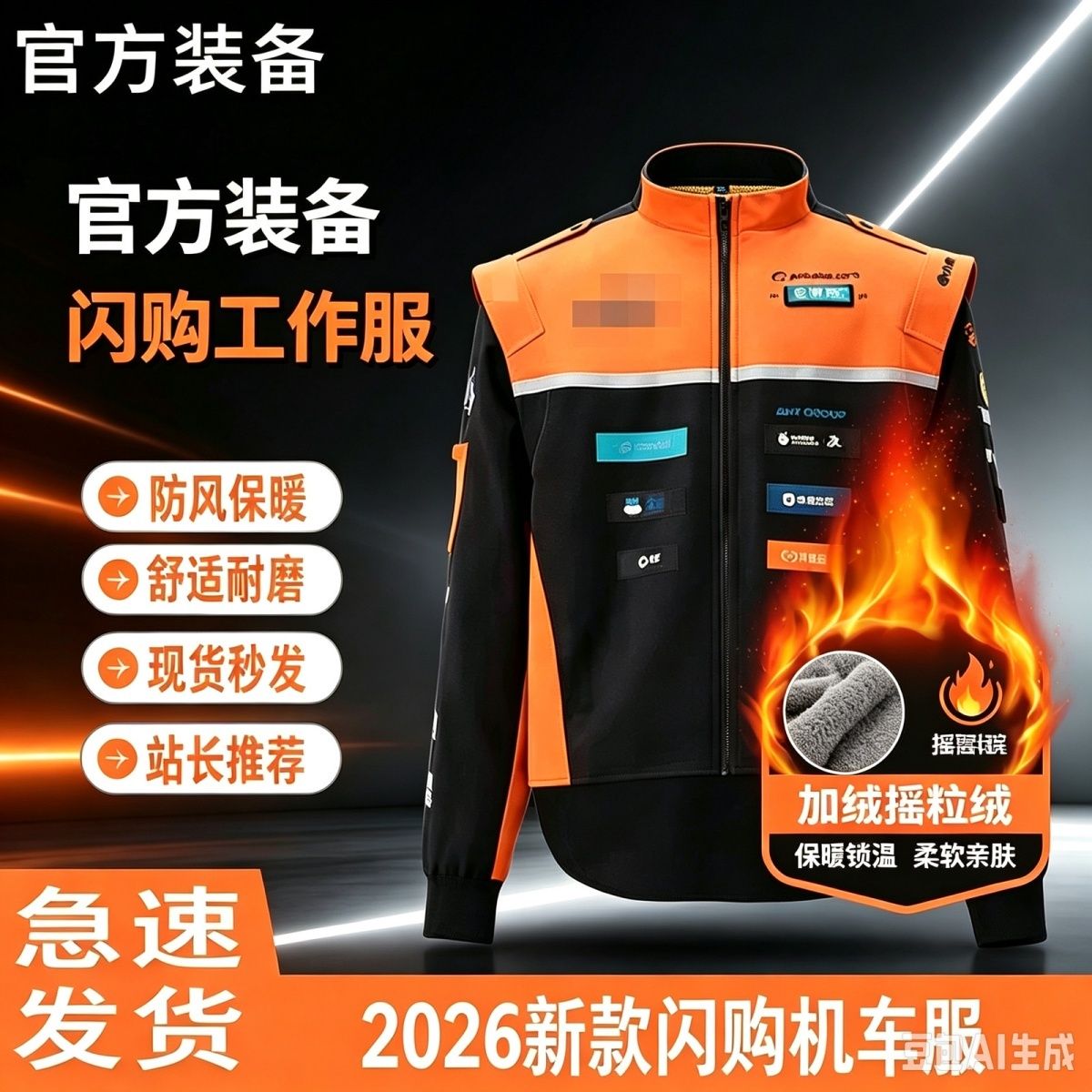 2026新款饿了吗闪购机车冲锋衣骑手骑士款工作服秋季橙色风暴防水