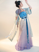 洪椿晓雨 山花雨 紫青色印花渐变暗纹宋制汉服百迭裙