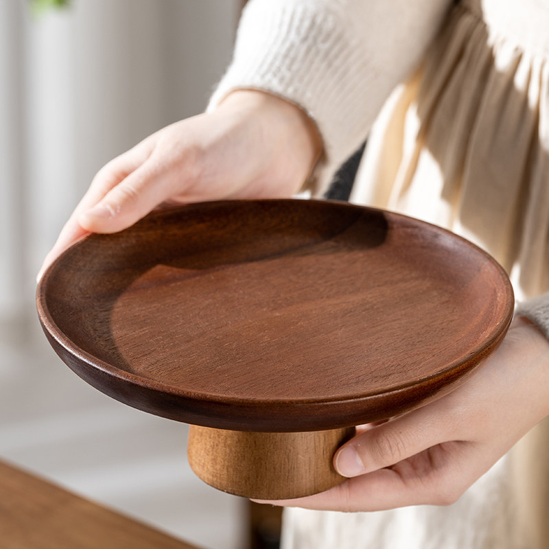 木质果盘家用客厅精致茶几蛋糕甜品台水果零食点心佛手柑高脚托盘