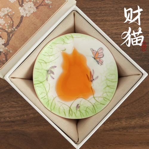 初伍手绘紫藤藏猫杯高颜值茶杯