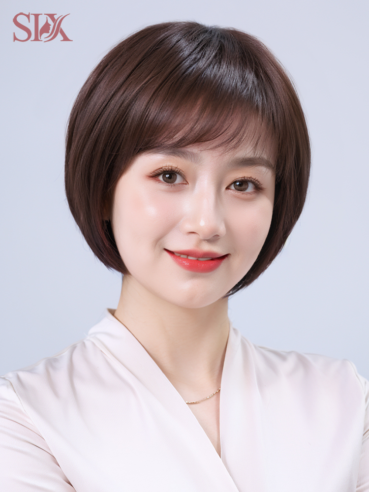 假发女全头套真发全真人发妈妈款短发波波头中老年女士自然假发套