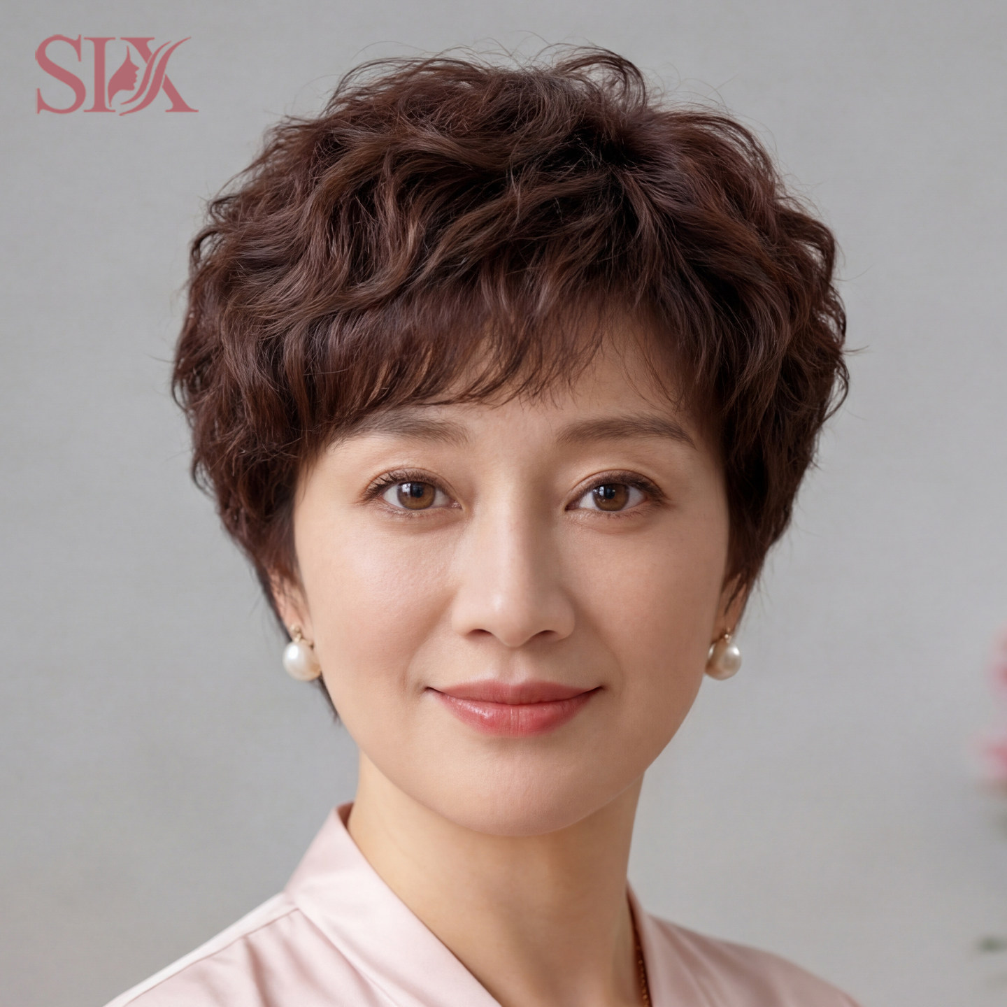 中老年妈妈款真发短卷整顶假发