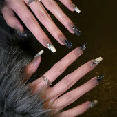 显白气质甜酷黑色辣妹贴钻假指甲贴片光疗成品新娘甲孕妇穿戴美甲