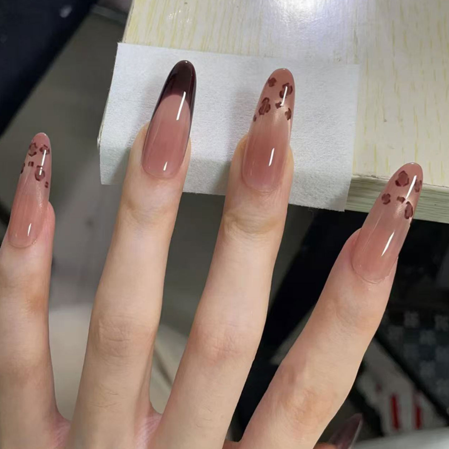 黑糖太妃纯欲秋冬豹纹手工穿戴甲