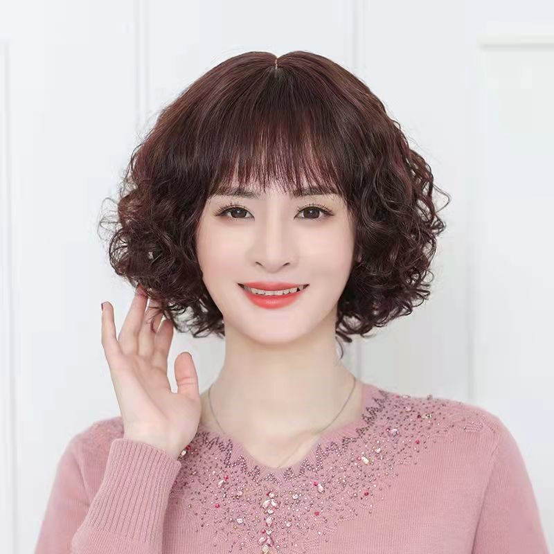 假发女中长卷发全头套女士妈妈真发套全真人发丝自然卷发型羊毛卷