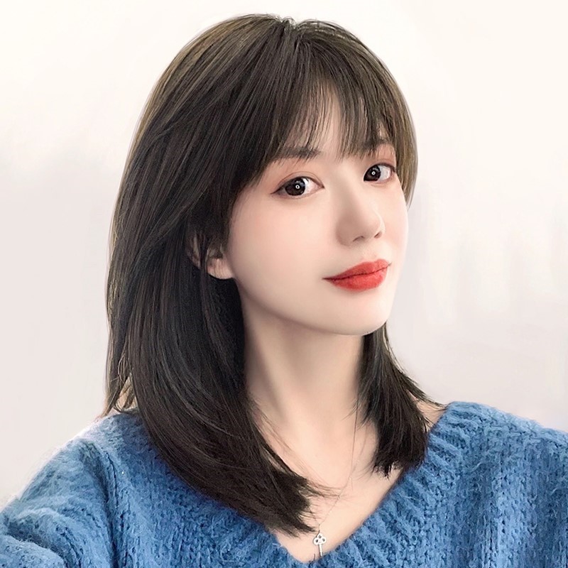 假发女长发自然全头套式网红层次锁骨发型减龄圆脸中长发假0106f