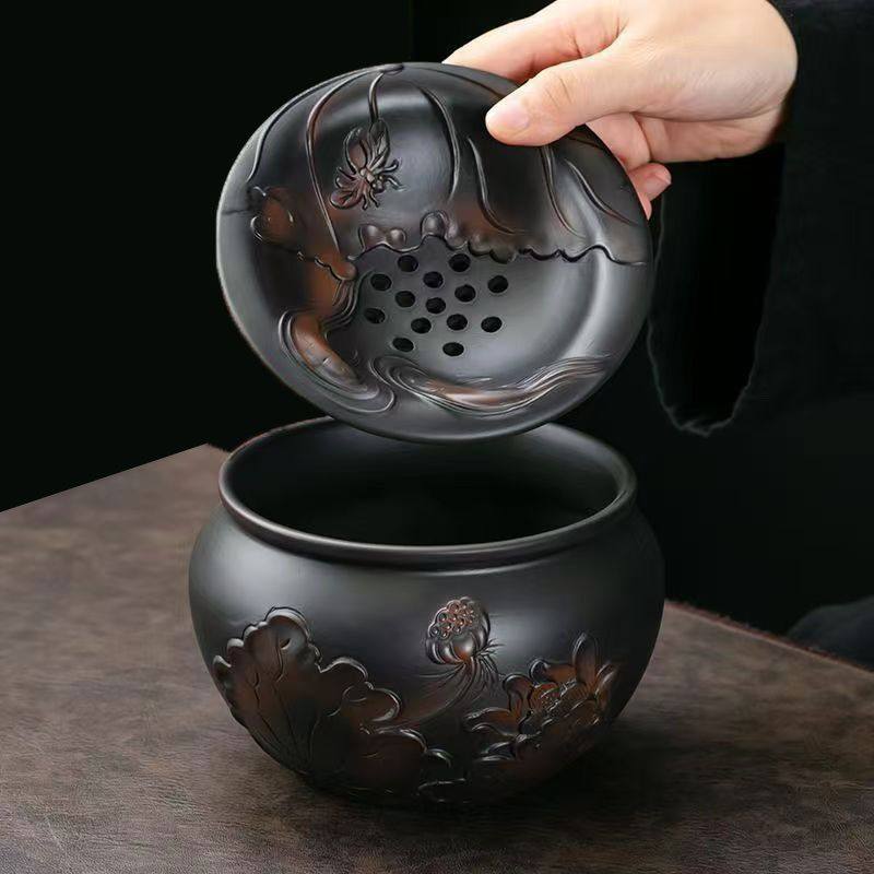 建水紫陶茶渣缸大号茶桌