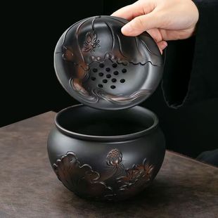 建水紫陶茶渣缸水盂茶洗茶渣分离废水缸茶桌家用大号水缸茶渣过滤