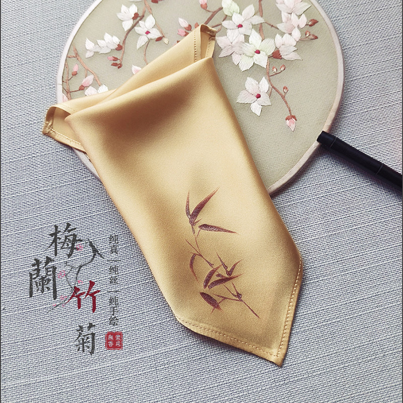 素帛无香纯桑蚕真丝定制款手绘中国古风竹韵吸汗柔软天然手绢帕方