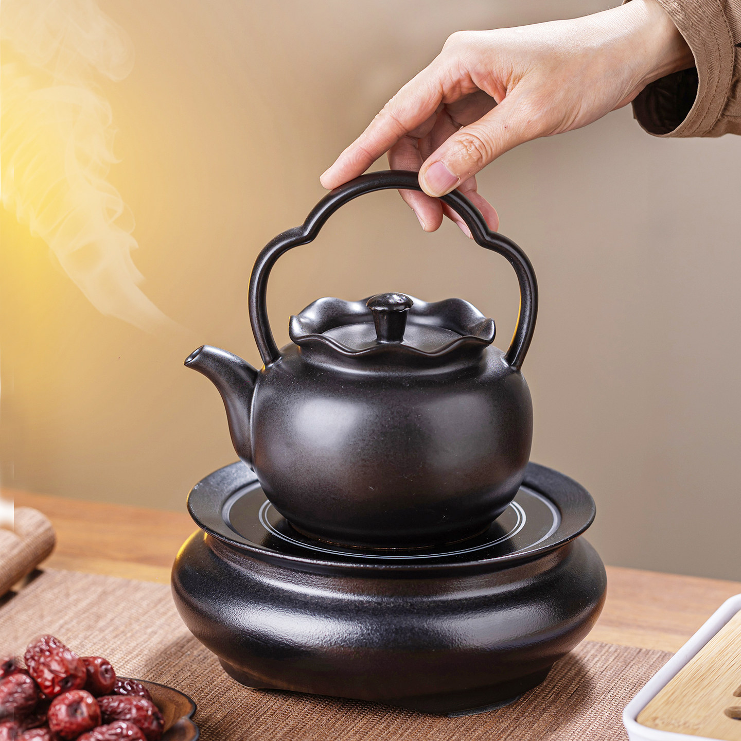 高档煮茶器黑晶炉茶具套组耐高温陶瓷烧水壶中式煮茶炉家用煮茶壶