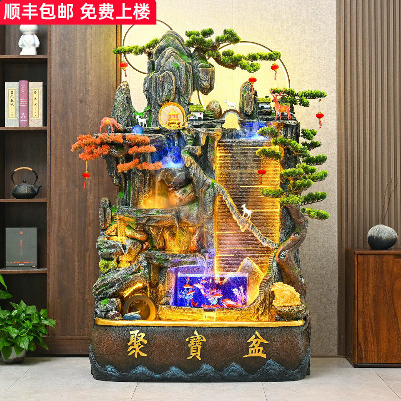 大型假山流水喷泉水幕鱼缸摆件客厅电视边装饰招财开业循环水