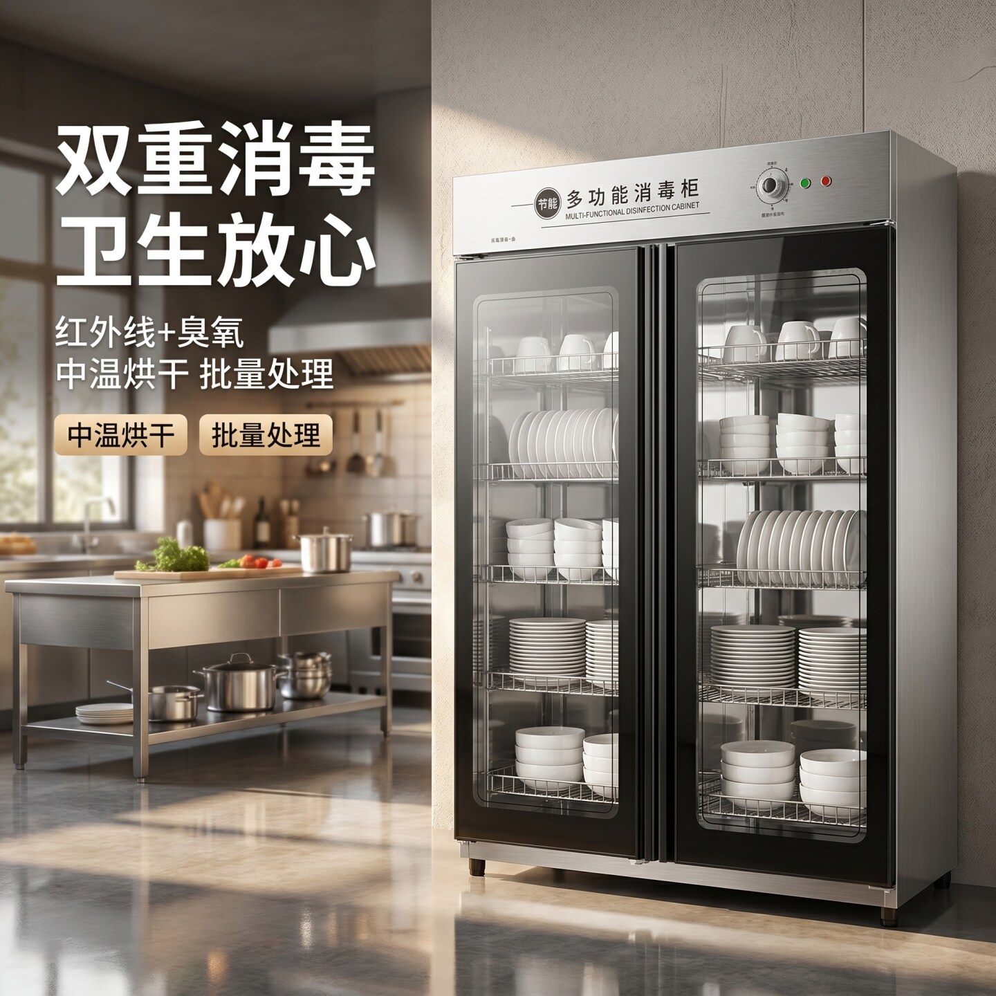 商用立式双门大容量消毒烘干柜图片