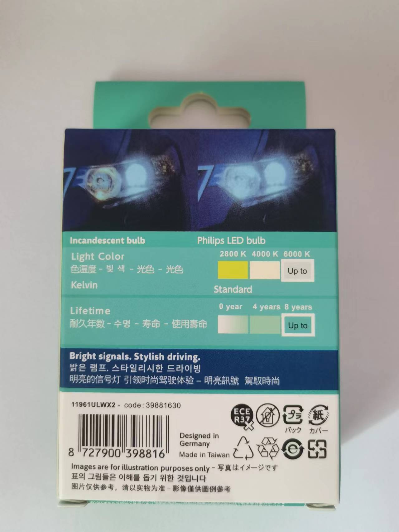 飞利浦LED示宽灯T10/W5W6000K白光带透镜牌照灯车内灯小插泡高亮