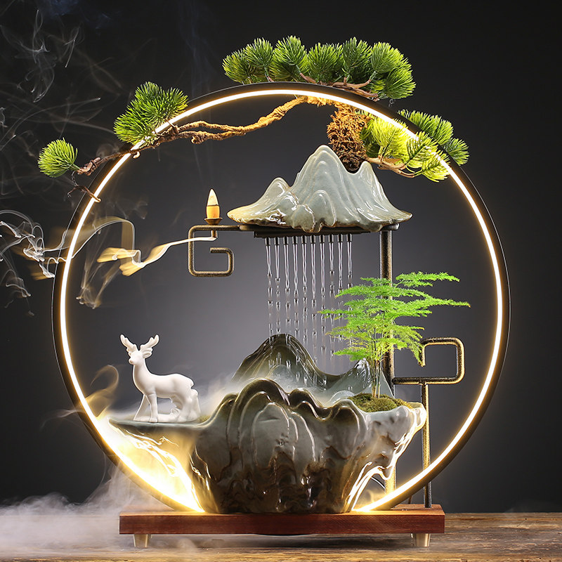假山流水生财摆件办公室桌面循环水景客厅喷泉创意招财开业礼品