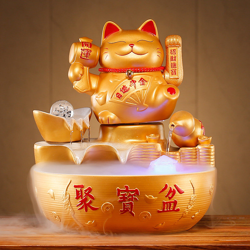 新中式创意自动摇手招财猫循环流水摆件家居客厅玄关装饰开业礼物