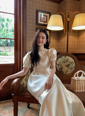 十三行女装 NEWOPEN 网红爆款法式名媛缎面连衣裙女收腰气质长裙