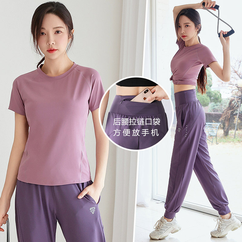 跑步女运动套装春夏季2026新款高级感带手机口袋瑜伽服速干健身衣