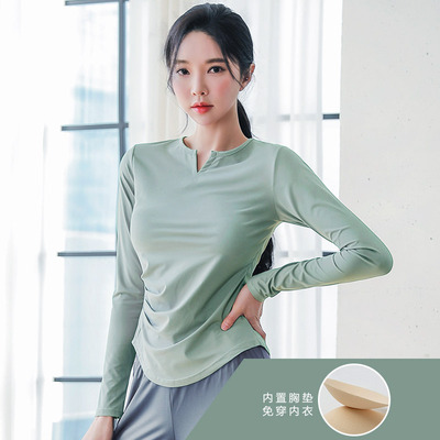 晨跑步运动女长袖带胸垫速干衣