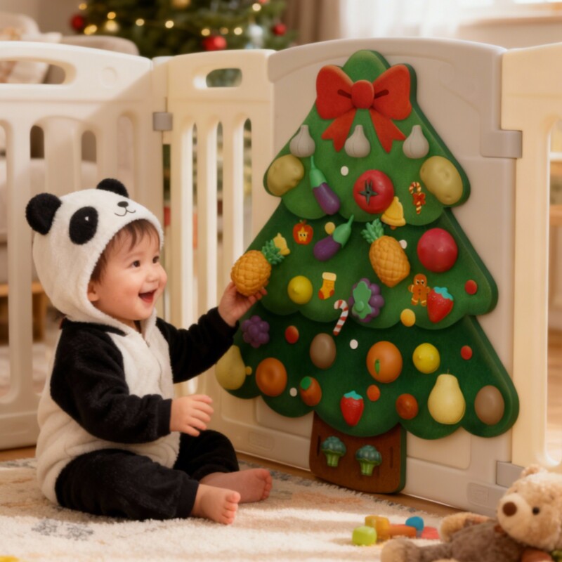 圣诞树毛毡板水果切切乐玩具忙碌板围栏DIY果蔬粘粘摘摘乐切菜配件