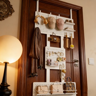 门后洞洞板挂衣架一体置物架挂钩超薄免打孔挂衣板卧室门背上收纳