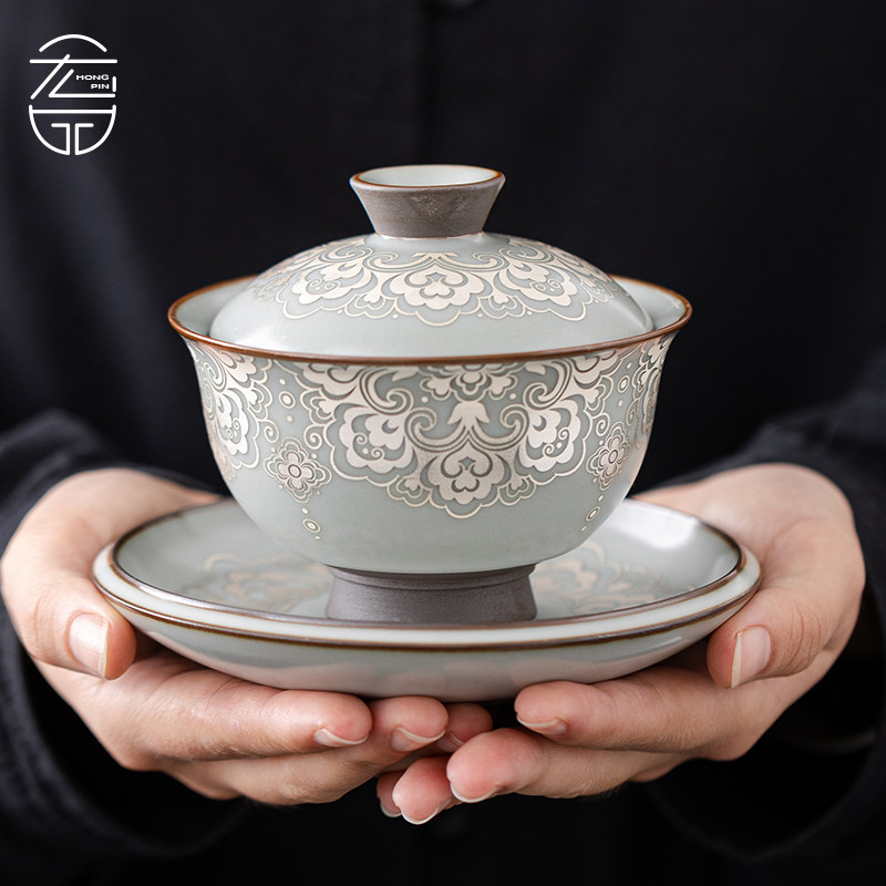 大师汝窑如意悬停防烫三才盖碗家用聚会高档泡茶器具中式茶道配件