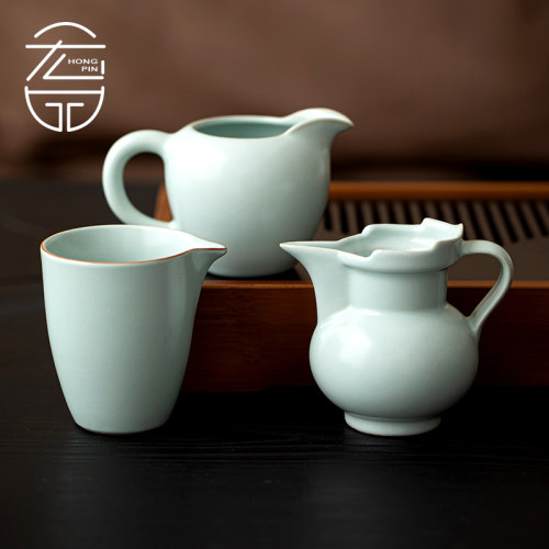 景德镇天青汝窑公道杯匀杯家用开片养高档茶海公杯会客功夫分茶器