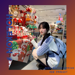 HOLEKON 奶系温柔上衣艺术生 茶里茶气别致古着奶蓝圆领毛衣女法式