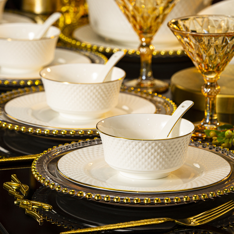 轻奢风陶瓷餐具碗盘浮雕钻石