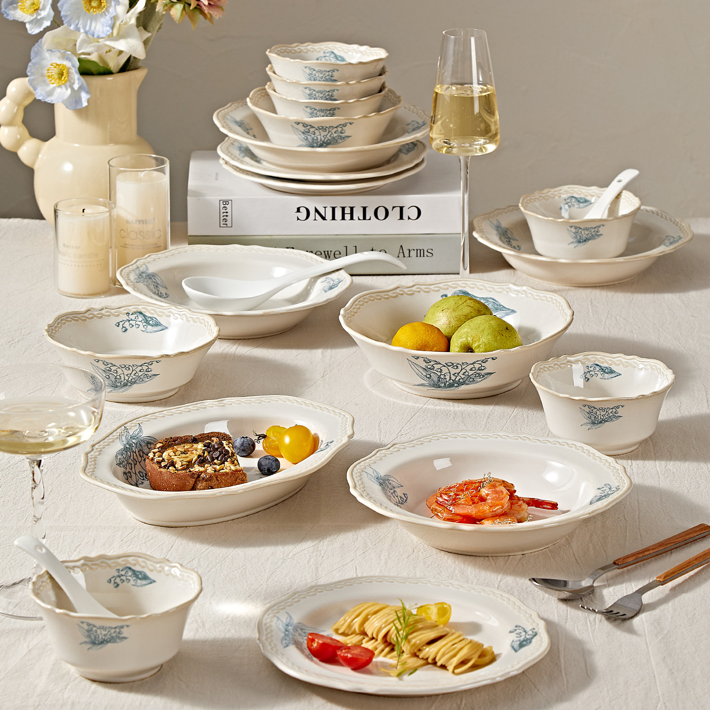 玲兰花餐具瓷器套装碗盘碗碟碗具碗筷陶瓷米饭碗菜盘家用乔迁新款,餐饮具,餐具瓷器套装,淘宝优惠券,粉丝福利购,淘宝优惠卷