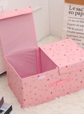 收纳箱布艺整理箱筐子桌面有盖储物大号可折叠家用衣柜内衣收纳盒