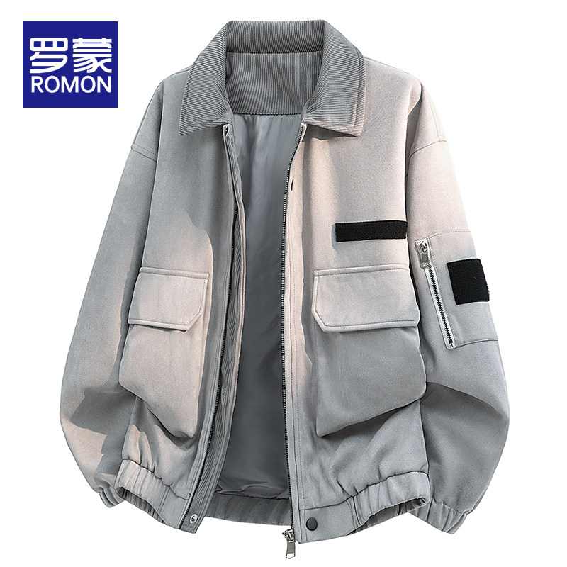 罗蒙麂皮绒拼接假两件翻领夹克男款春秋季新款美式工装多口袋外套,男装,夹克,淘宝优惠券,粉丝福利购,淘宝优惠卷
