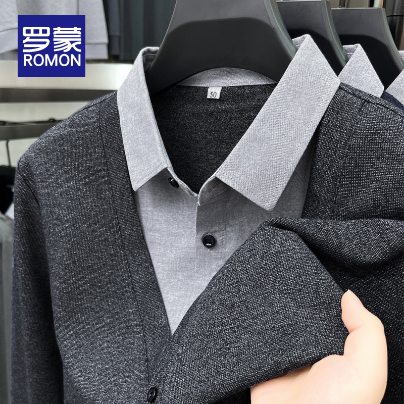 罗蒙假两件卫衣男士春秋季衬衫领