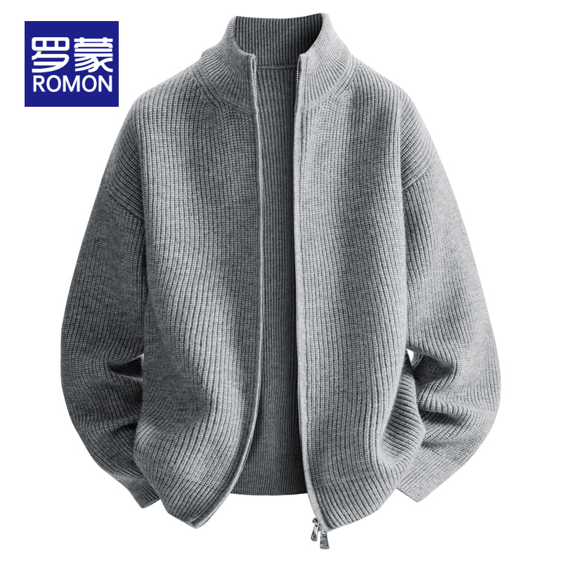 罗蒙开衫宽松针织立领毛衣