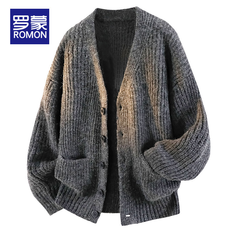 罗蒙2025秋冬季针织毛衣男冬装美式复古宽松百搭V领开衫长袖外套,男装,针织衫/毛衣,淘宝优惠券,粉丝福利购,淘宝优惠卷