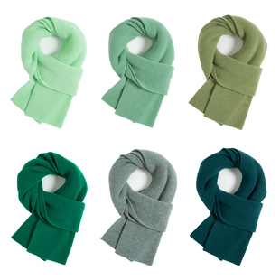 芮茜妮100%纯羊毛绿色针织围巾冬季百搭男女通用保暖围脖定制