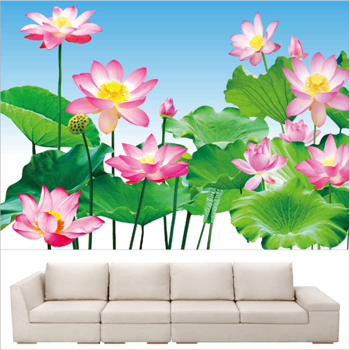 荷花莲花荷叶海报风景画田园风光绿色植物装饰画墙贴自粘画荷花图