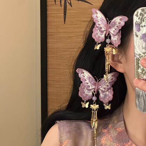 紫色蝴蝶流苏古风汉服发夹