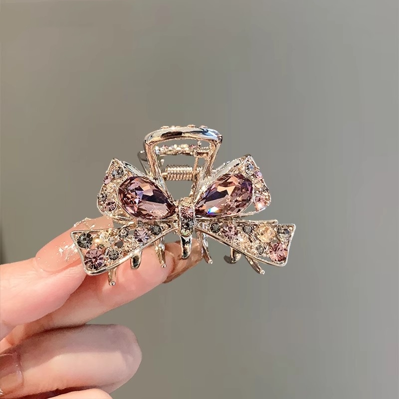 精致半扎发小抓夹水钻蝴蝶结发夹