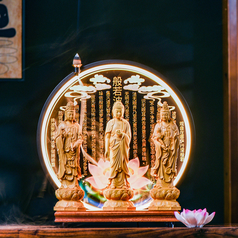 西方三圣佛像木质禅意观音菩萨阿弥陀佛大势至菩萨家用供奉木雕像