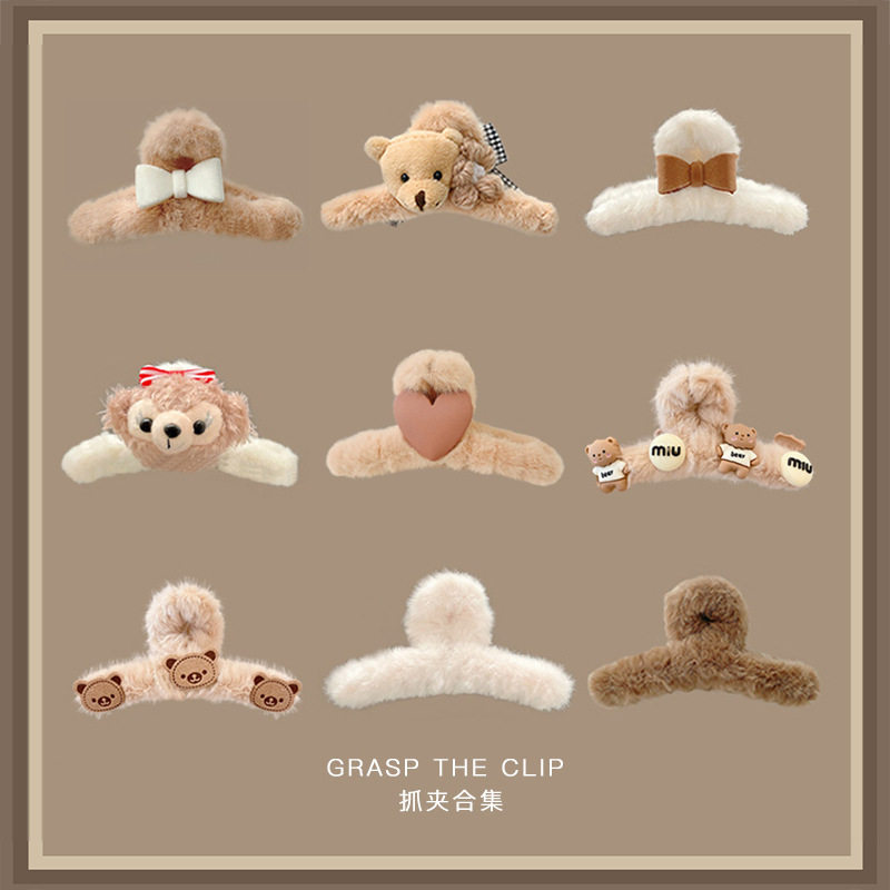 毛绒抓夹女秋冬大号发夹蝴蝶结