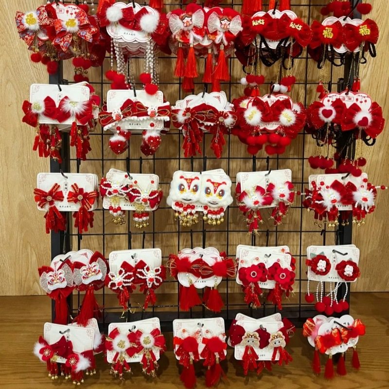 新年头饰儿童过年发夹女童古风红色发饰女假发宝宝流苏蝴蝶结发卡,童装/婴儿装/亲子装,发饰,淘宝优惠券,粉丝福利购,淘宝优惠卷