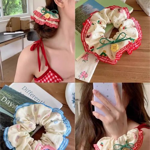 可爱小熊兔子格纹蕾丝花边大肠