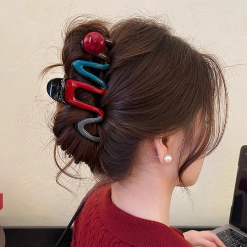 设计款波浪珍珠头发抓夹大号