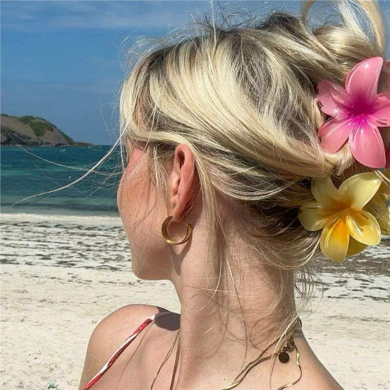 欧美新款发饰花朵发夹气质高级感鸡蛋花抓夹女后脑勺盘发头饰