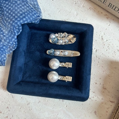 十里间【福利小夹子】甜美小清新亮晶晶珍珠刘海夹蓝色边夹鸭嘴夹