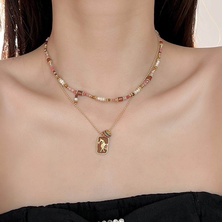 十里间花朵天然石叠戴项链锁骨链