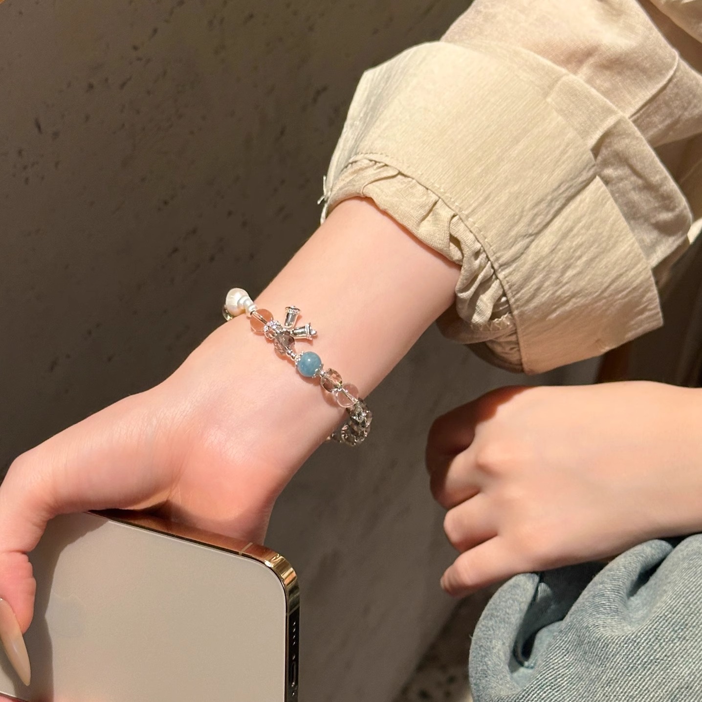 十里间【铃铛】甜美小清新淡水珍珠串珠手链百搭少女手串